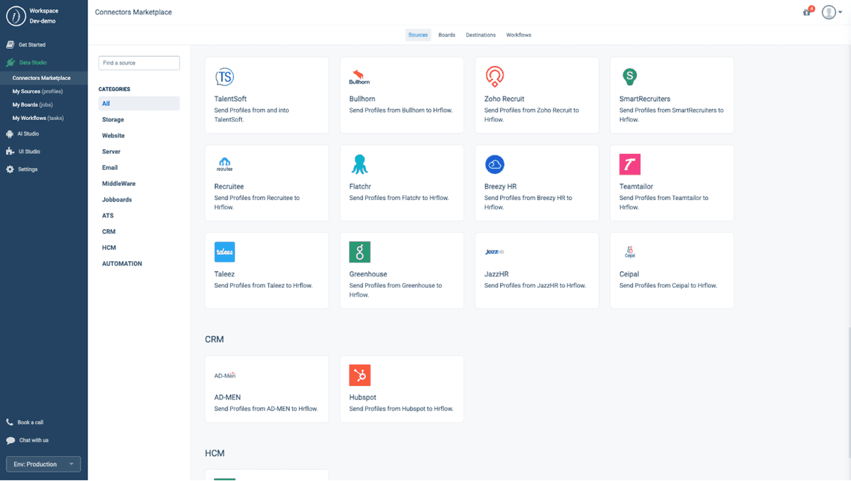 AI Studio - Sources, AI Modules, and Destinations